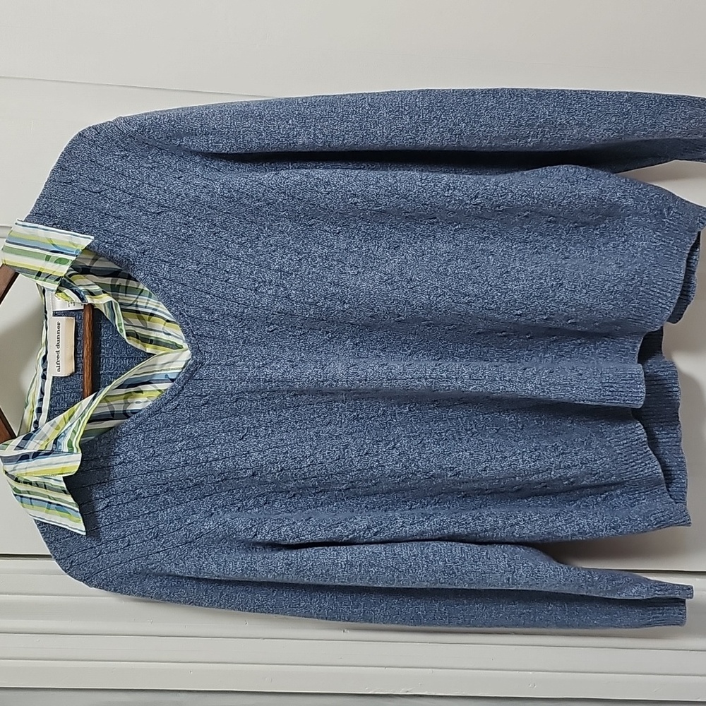 Alfred Dunner Blue Sweater with Striped Collar